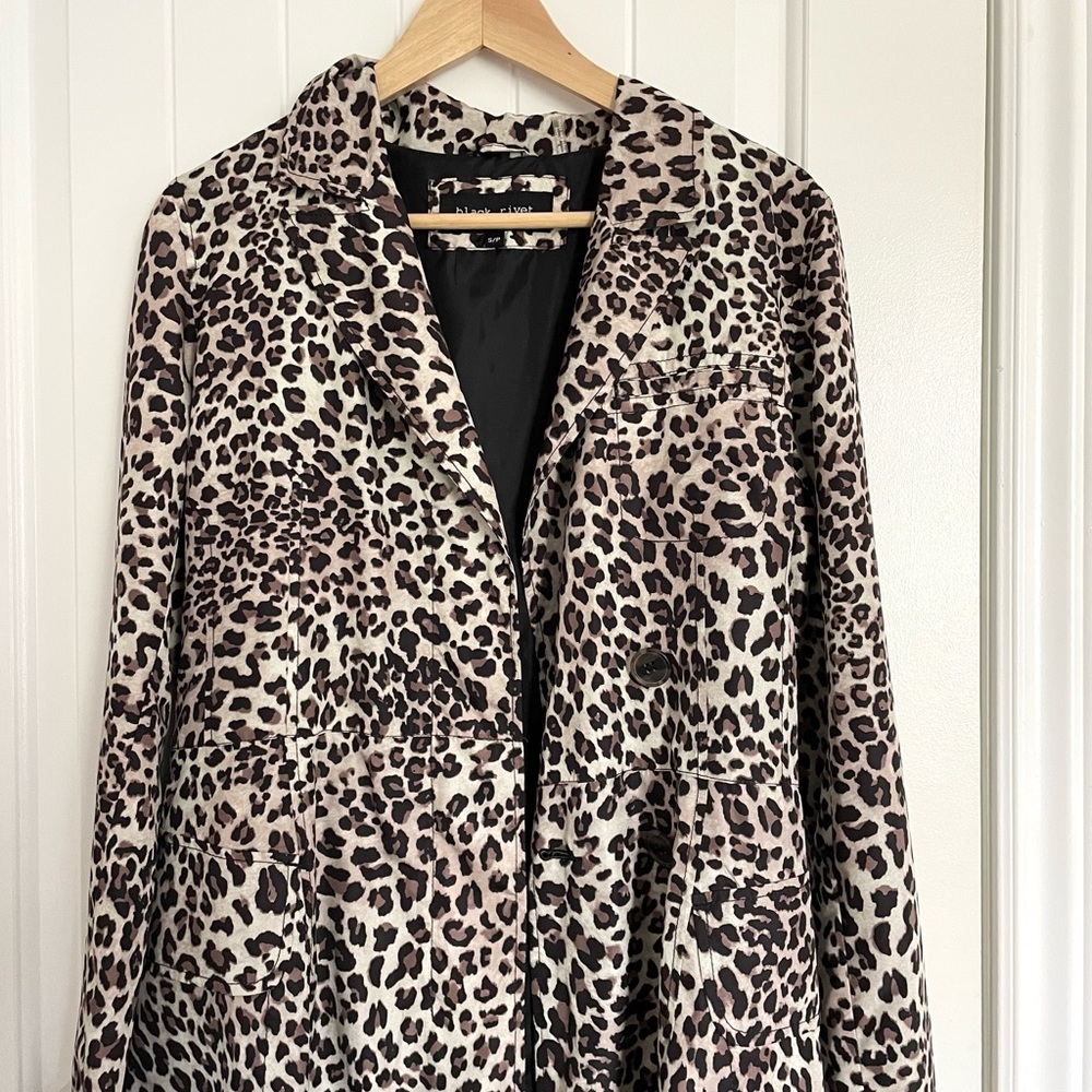 Black Rivet Leopard Print Long Blazer